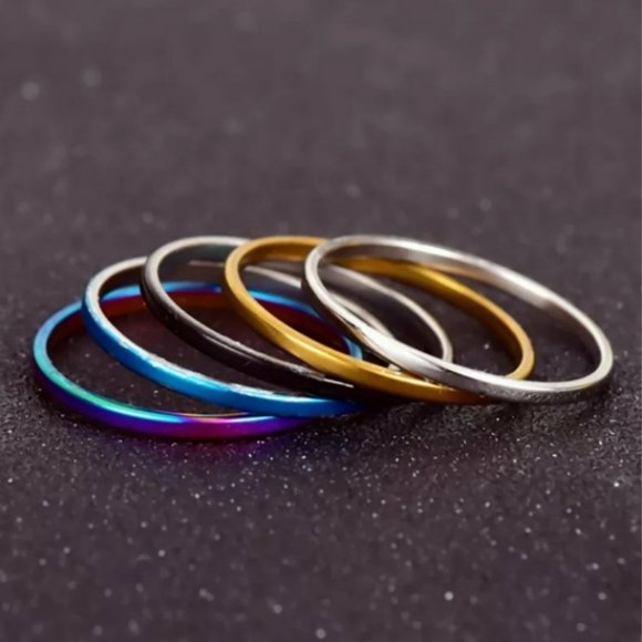 5 Band Multi Colored Stackable Rings - Picture 2 of 2